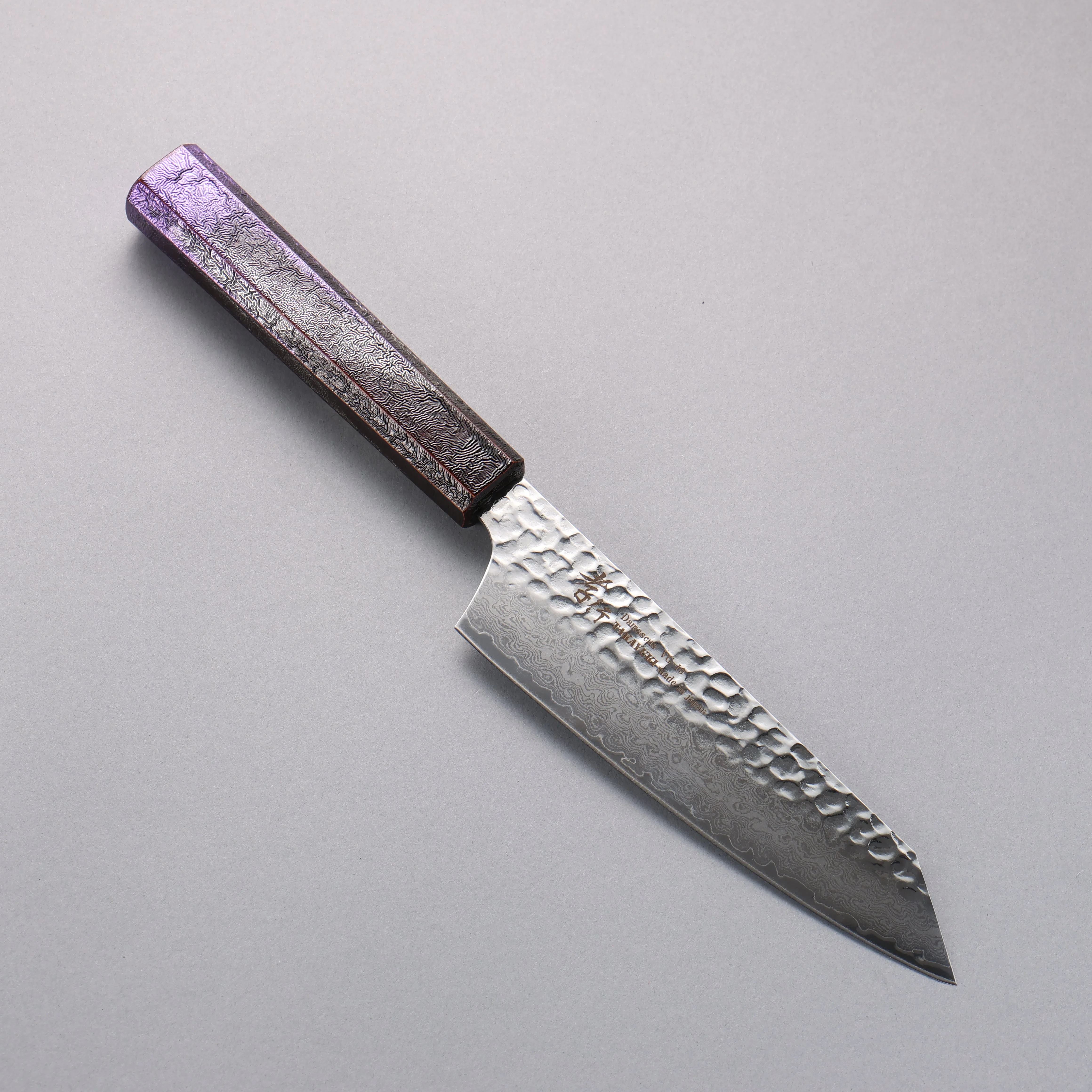 Sakai Takayuki Rinnou VG10 33 Layer Damascus Kengata Santoku 160mm Purple Lacquered Handle