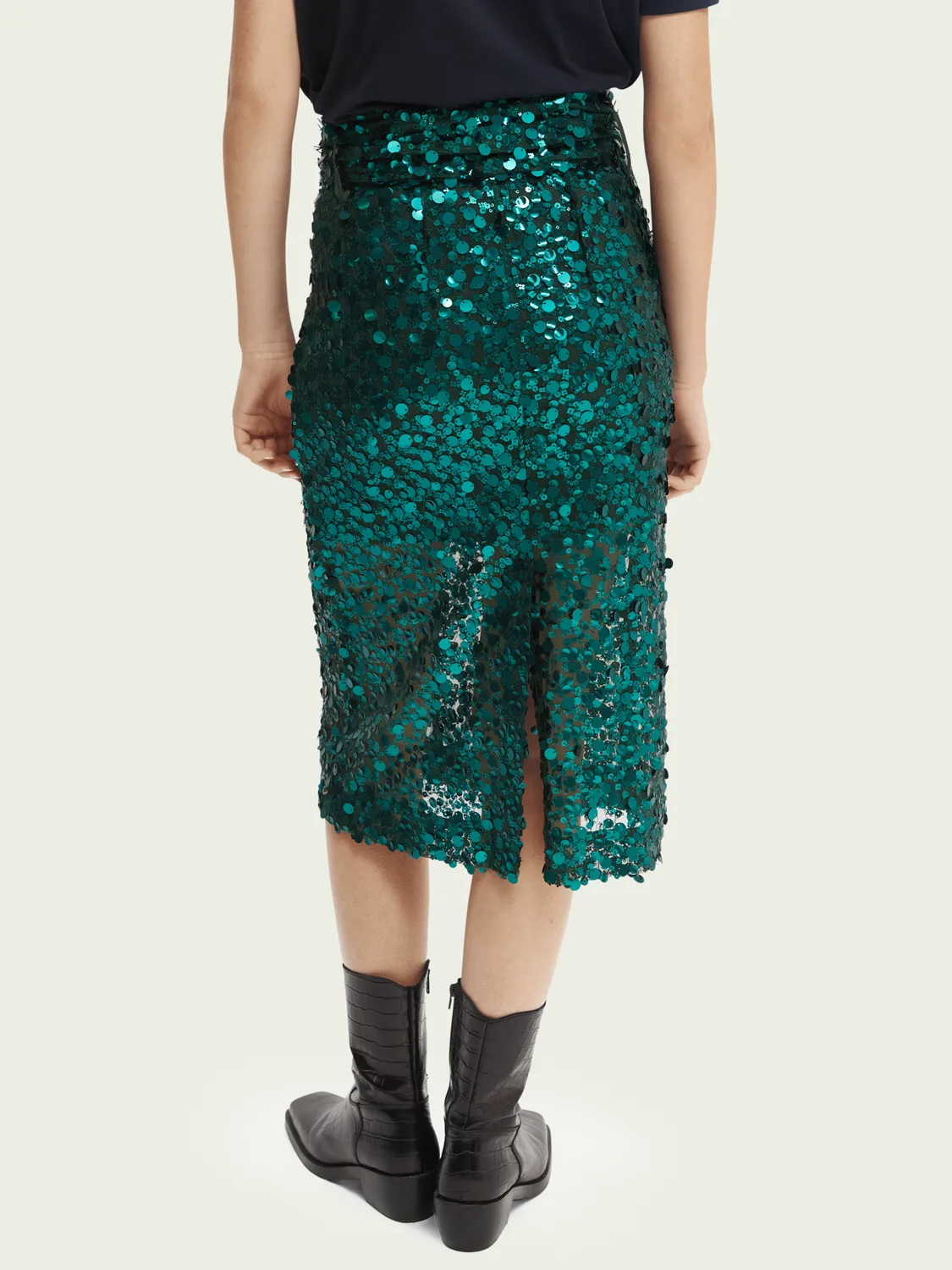 Scotch & Soda Sequin-Embellished Pencil Midi Skirt in Teal - FINAL SALE