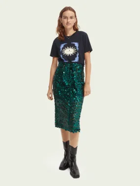 Scotch & Soda Sequin-Embellished Pencil Midi Skirt in Teal - FINAL SALE