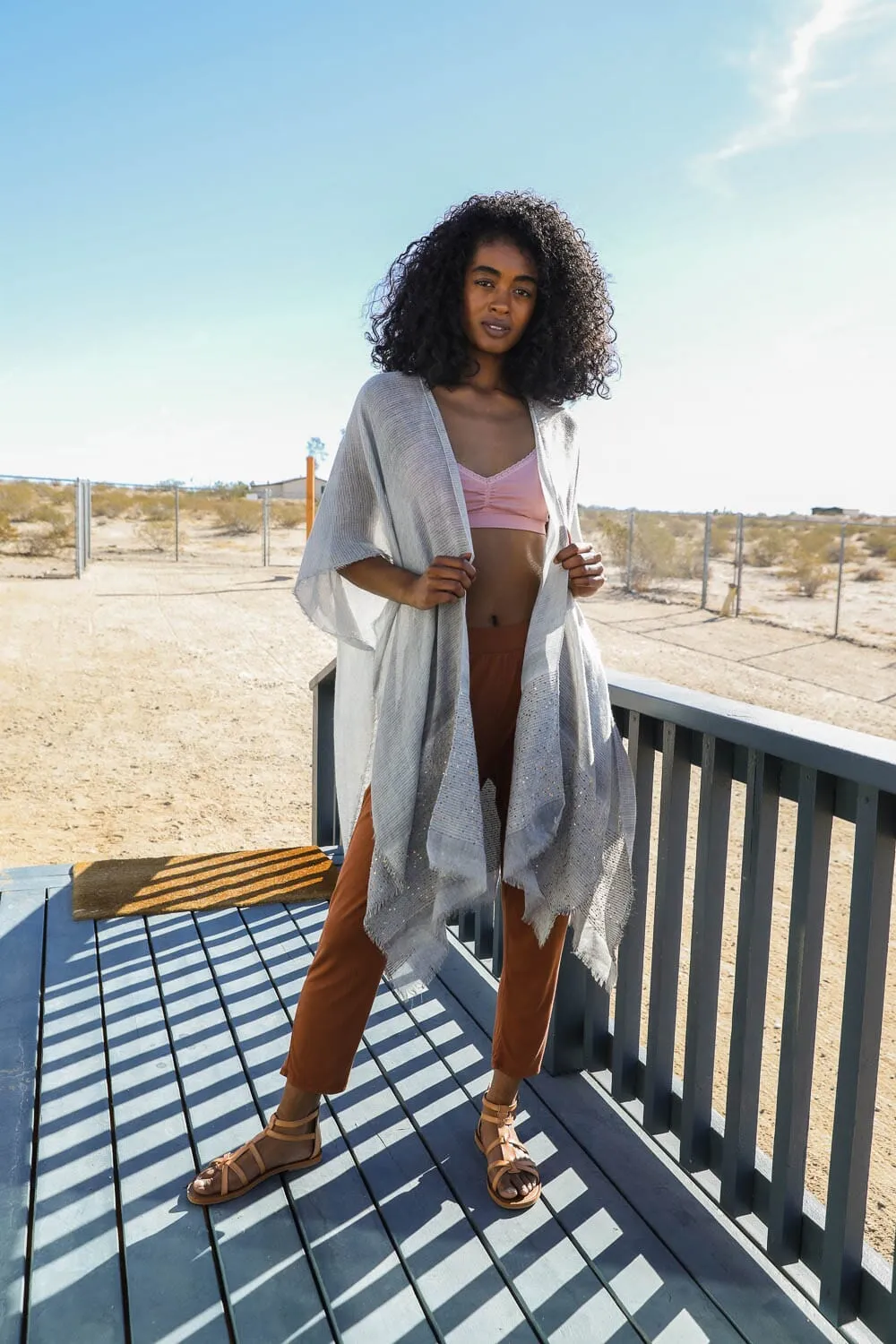 Sequin Frayed Kimono