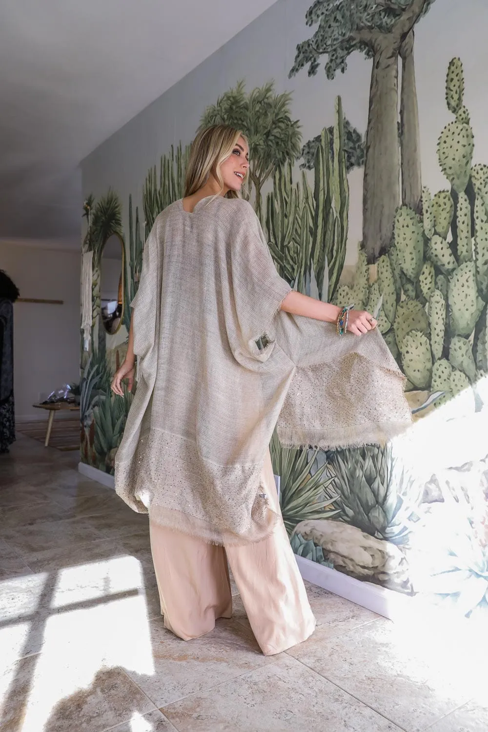 Sequin Frayed Kimono