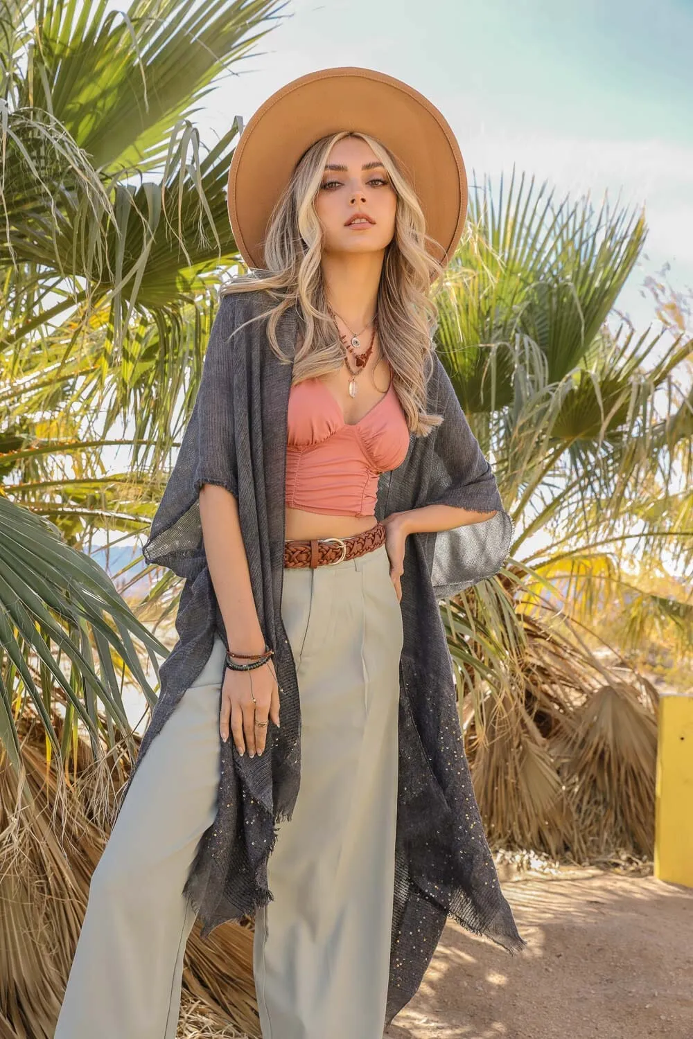 Sequin Frayed Kimono