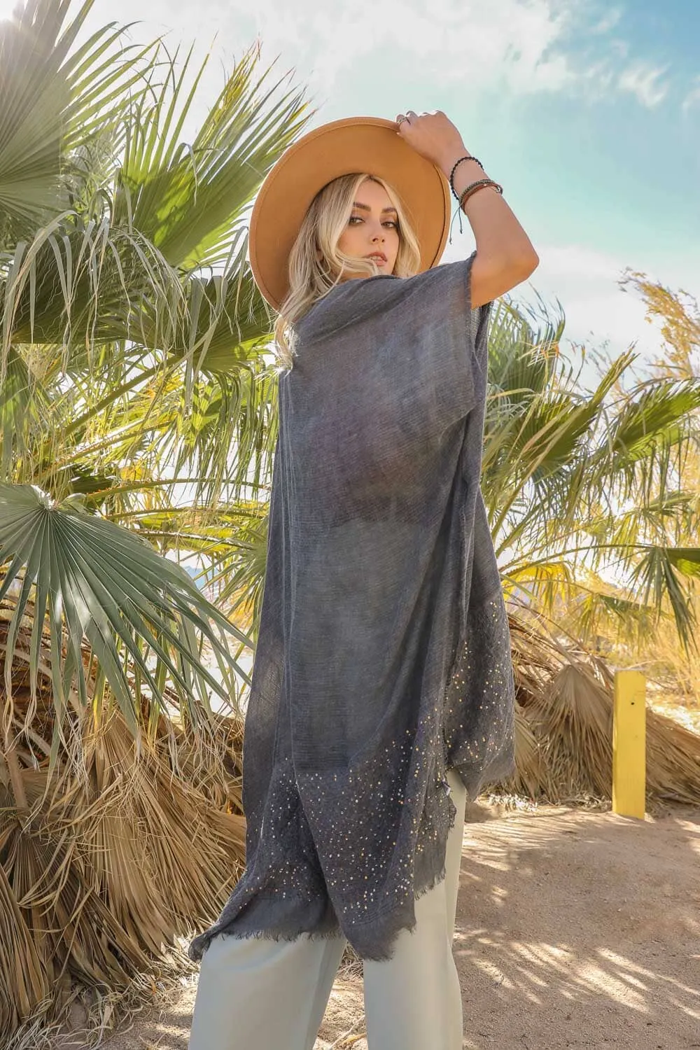 Sequin Frayed Kimono