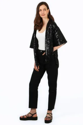 Sequin Kimono Jacket in Black