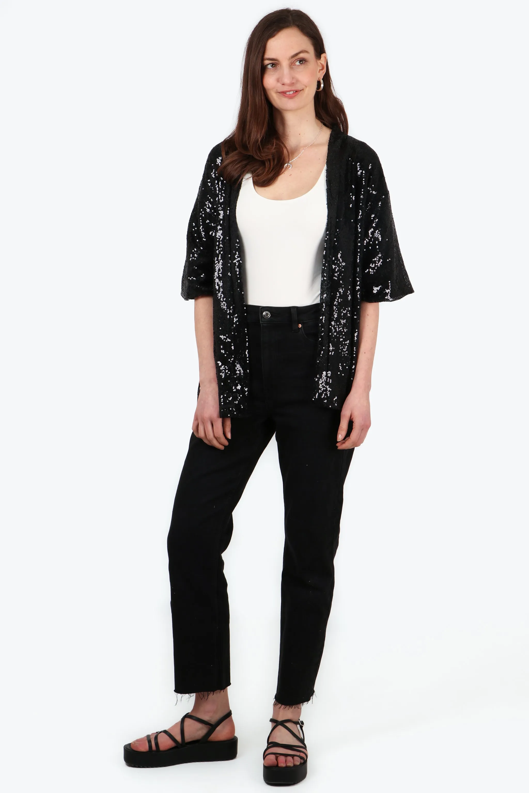 Sequin Kimono Jacket in Black