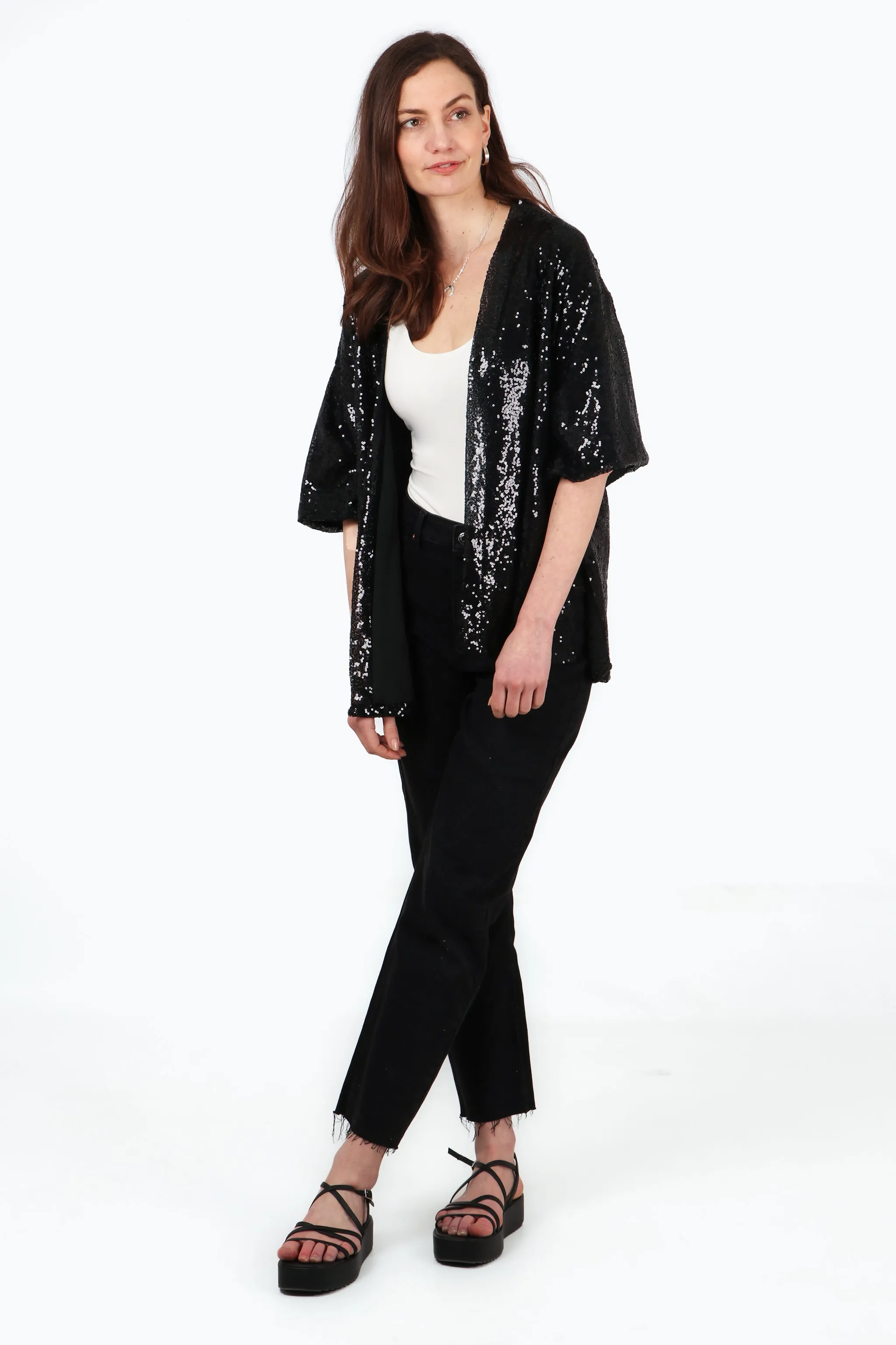 Sequin Kimono Jacket in Black
