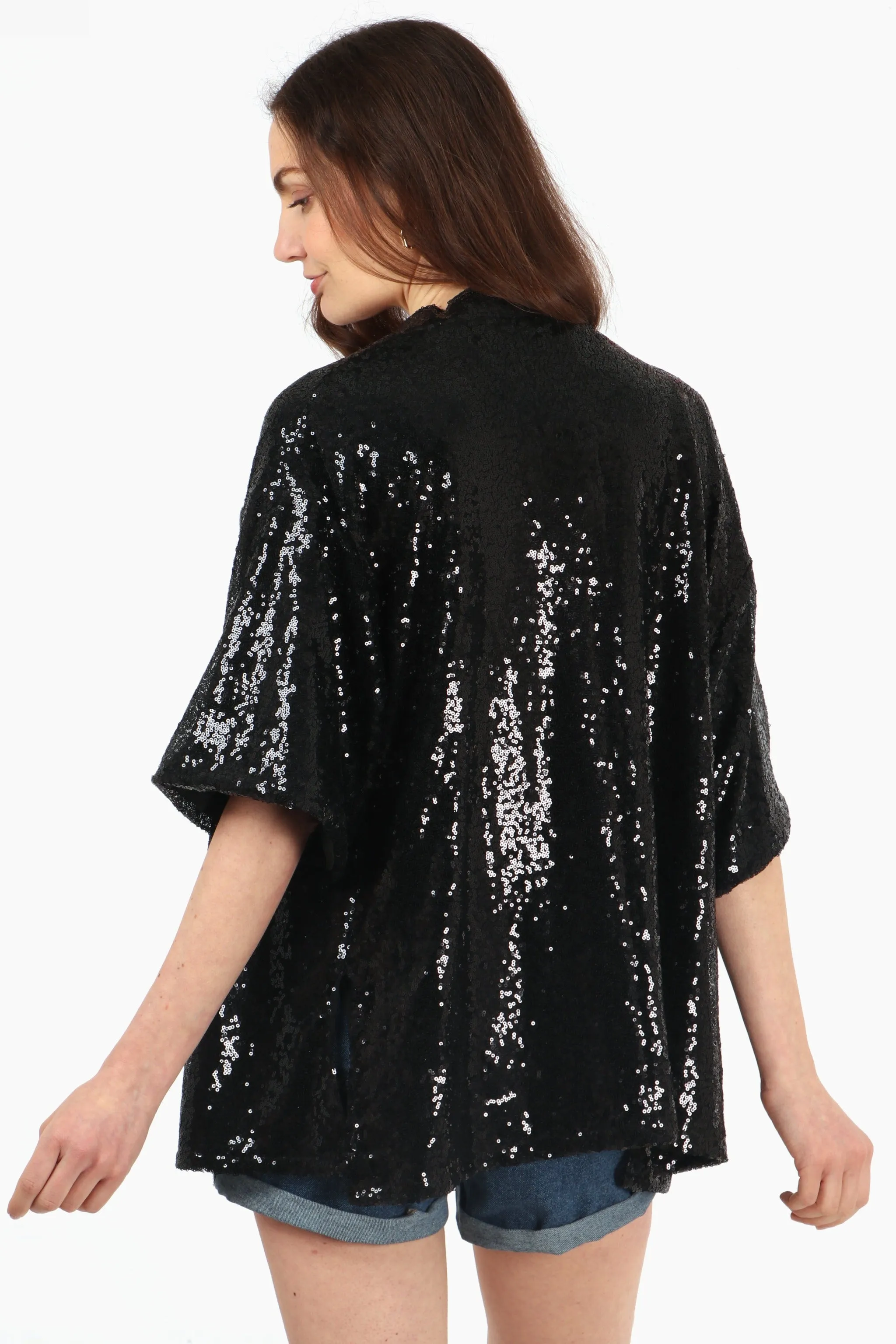 Sequin Kimono Jacket in Black