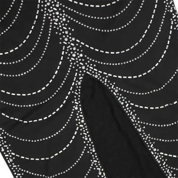 Sexy Backless Bodycon Midi Dress for Women – Summer Halter Front Split Rhinestone Party Dress with Diamonds for Nightclub
