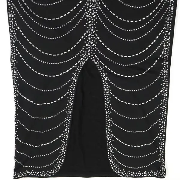 Sexy Backless Bodycon Midi Dress for Women – Summer Halter Front Split Rhinestone Party Dress with Diamonds for Nightclub