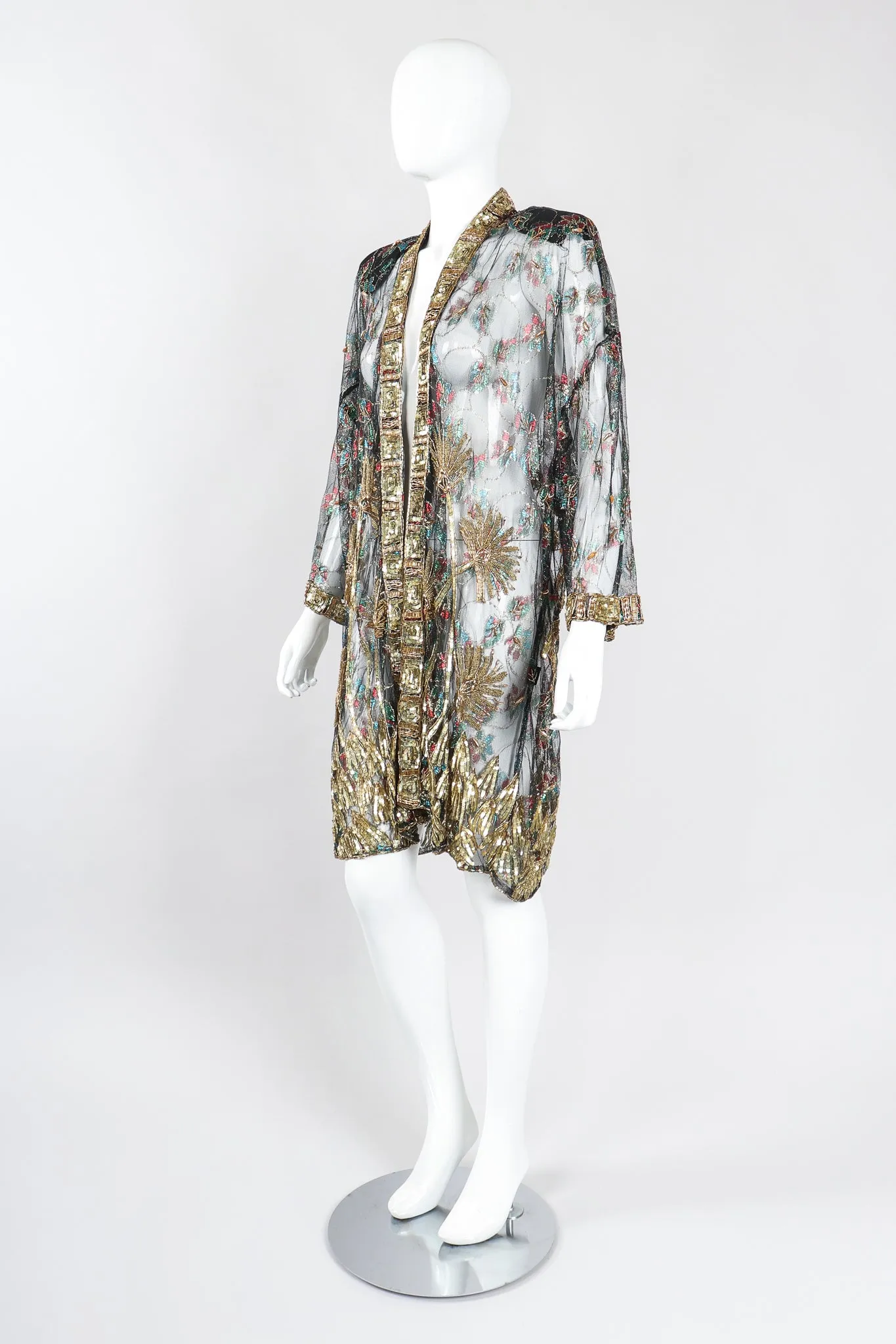 Sheer Embellished Duster Jacket