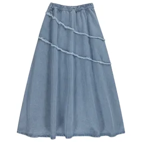 skirt maxi raw edge panel - blue denim