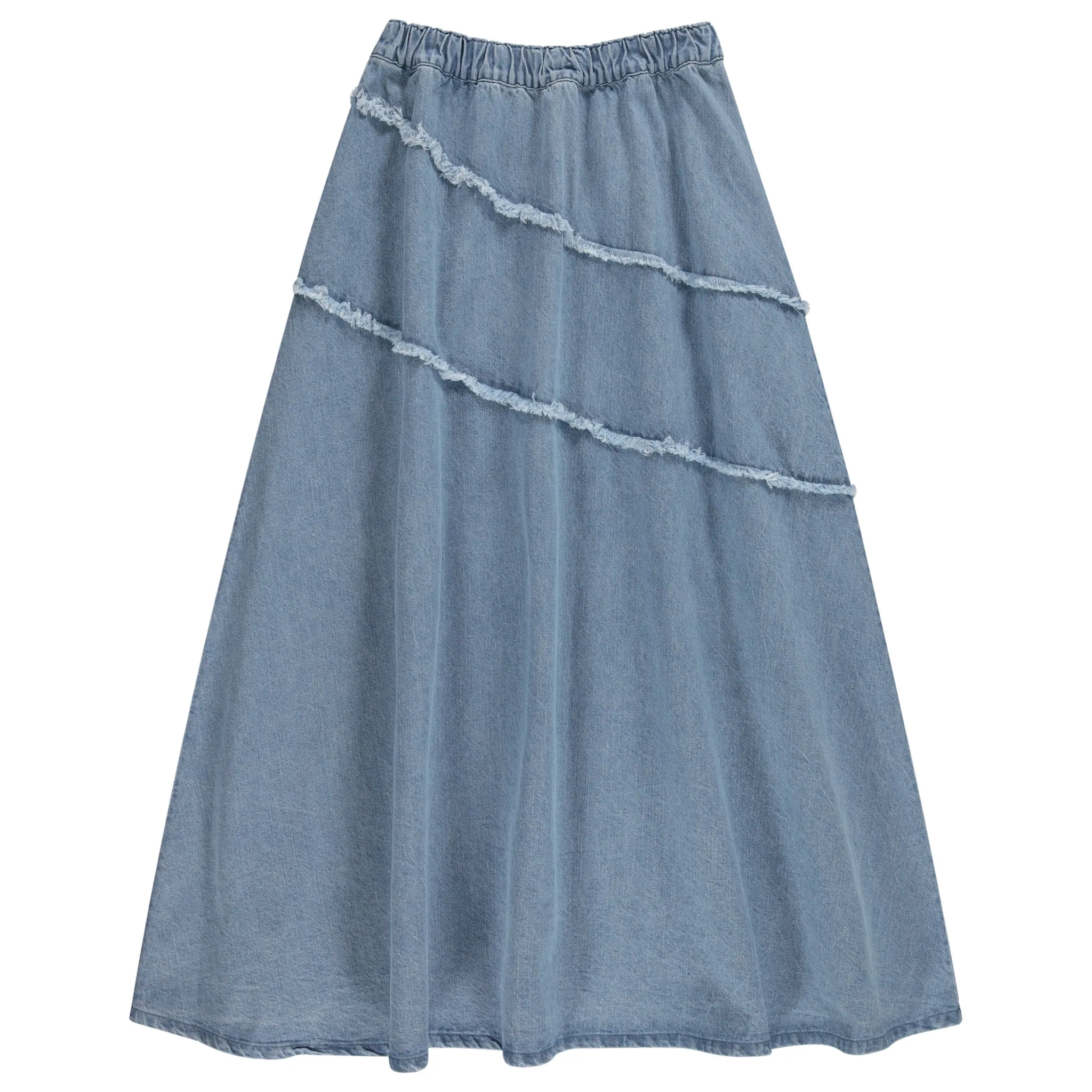 skirt maxi raw edge panel - blue denim