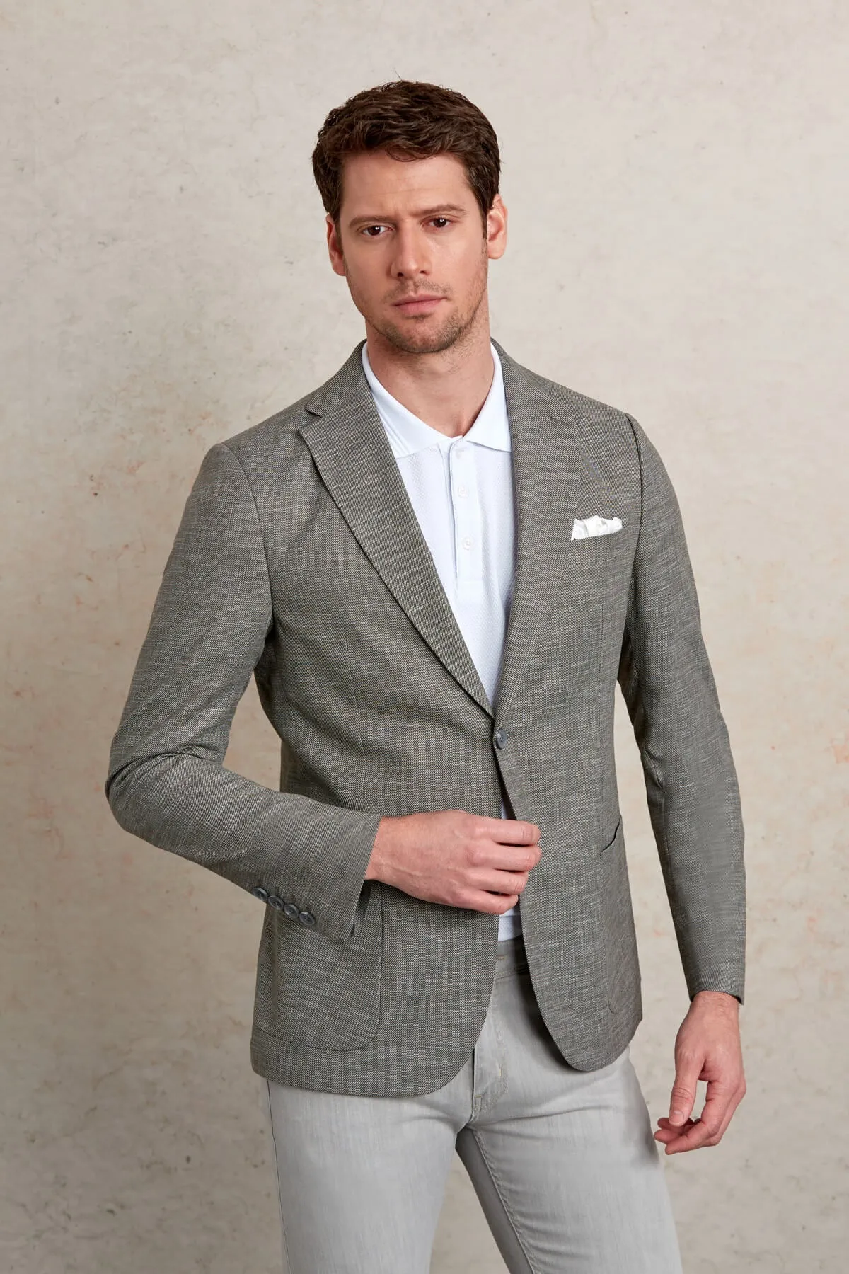 Slim Fit Notch Lapel Khaki Linen Casual Blazer
