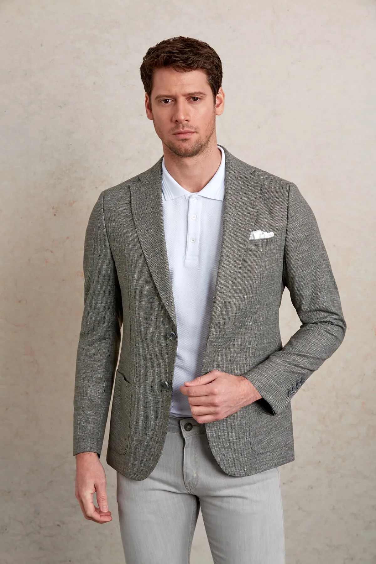 Slim Fit Notch Lapel Khaki Linen Casual Blazer