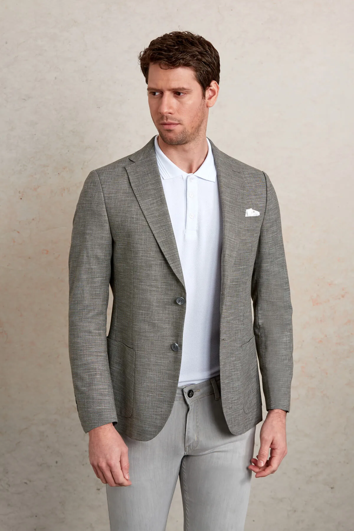 Slim Fit Notch Lapel Khaki Linen Casual Blazer