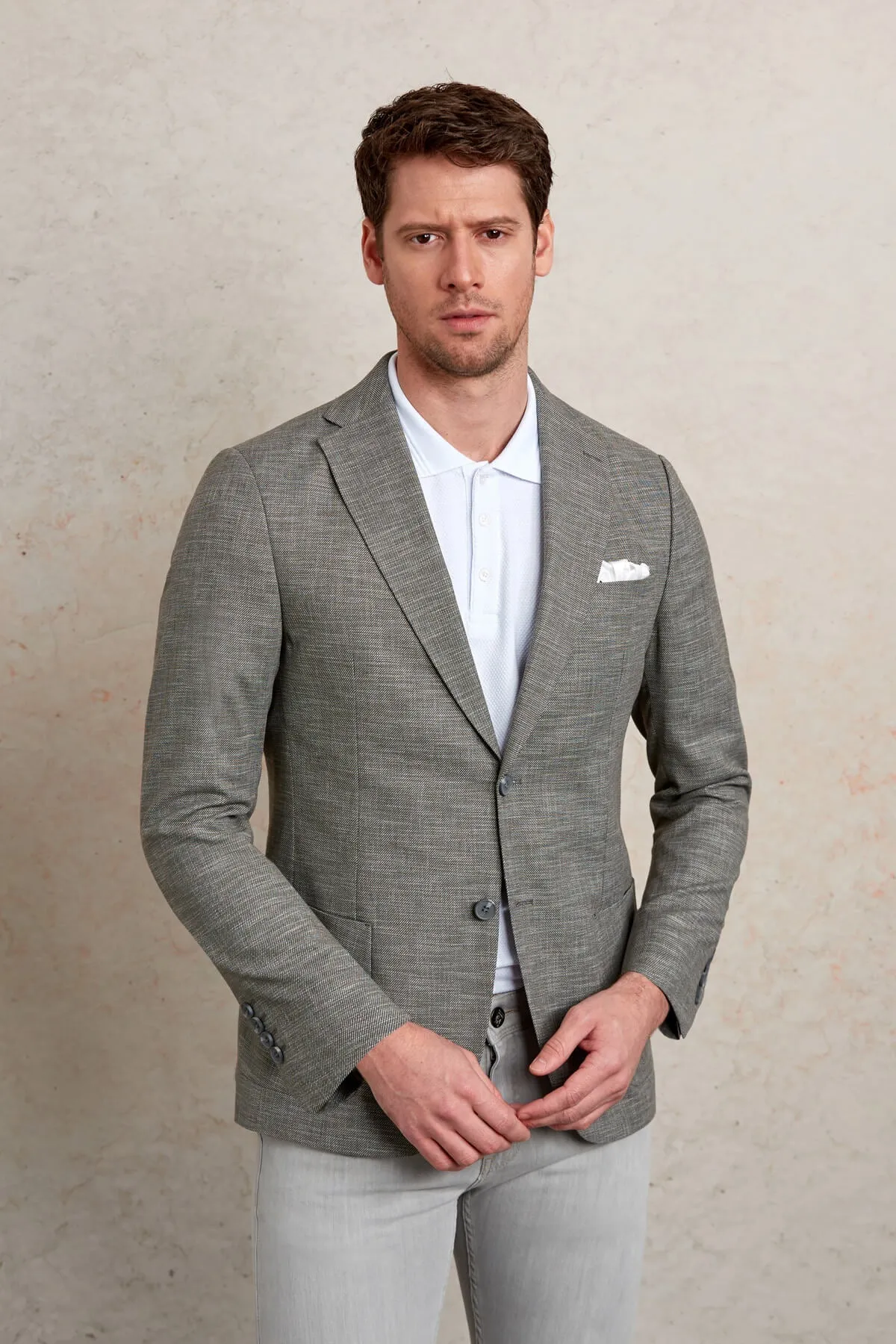 Slim Fit Notch Lapel Khaki Linen Casual Blazer