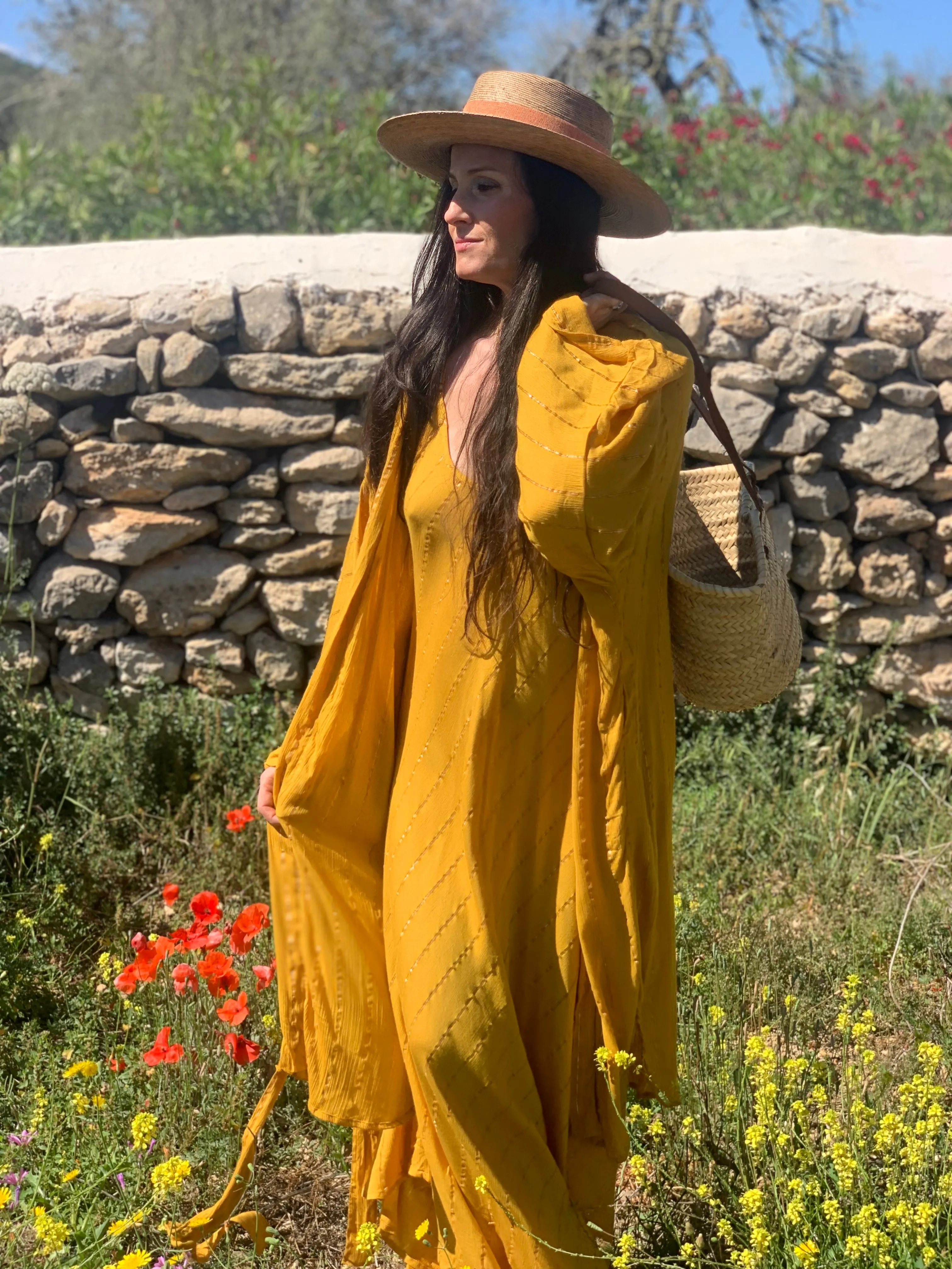 Slip dress lurex  ,  long  dress yellow