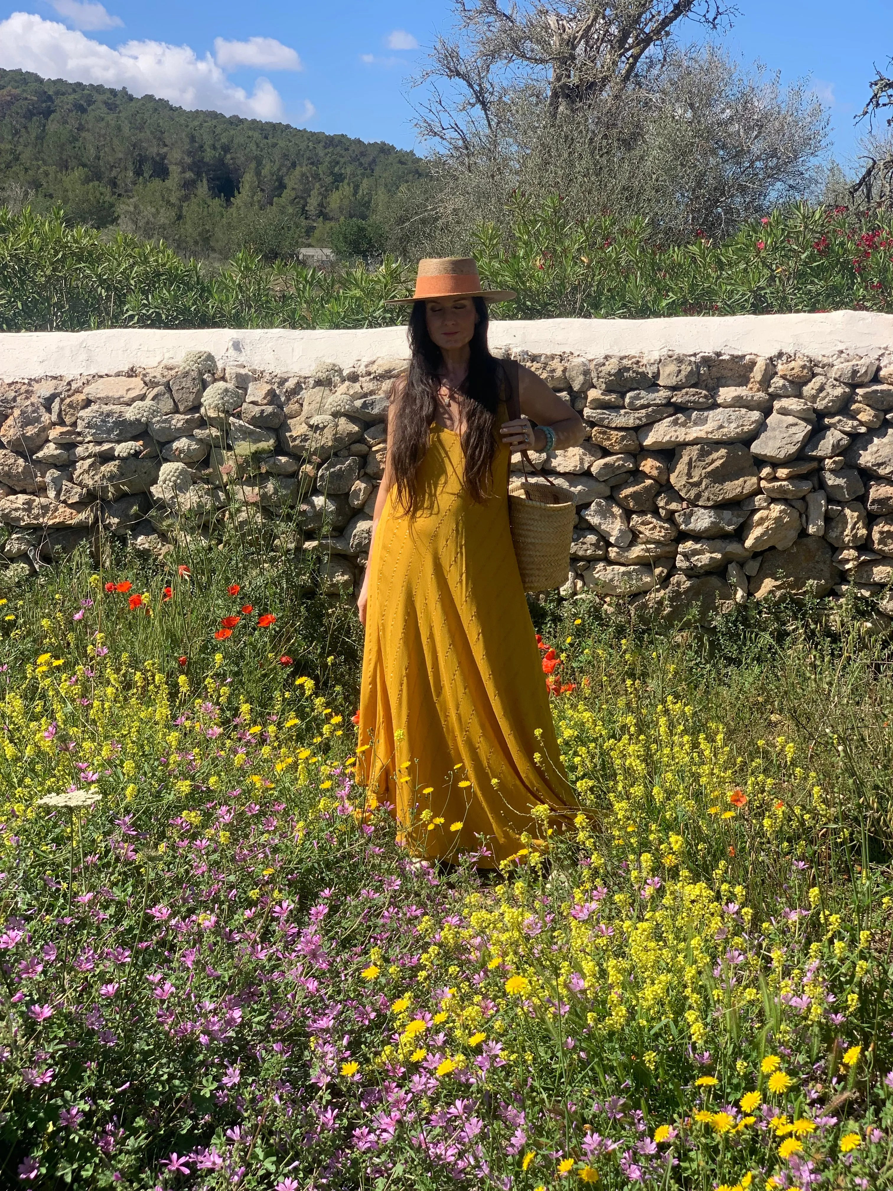 Slip dress lurex  ,  long  dress yellow
