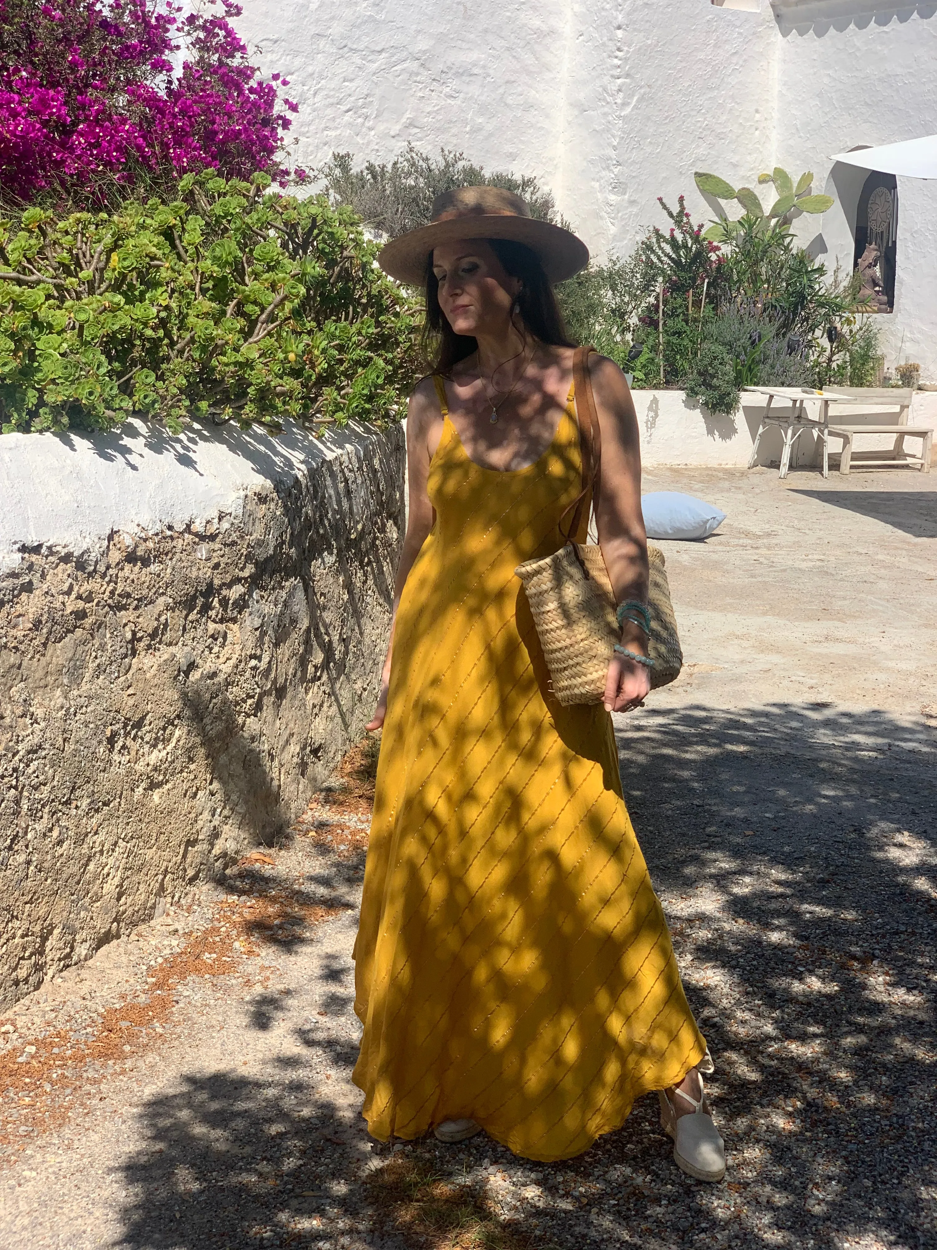 Slip dress lurex  ,  long  dress yellow