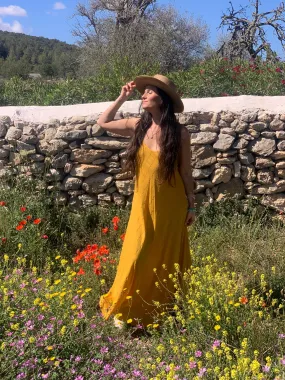 Slip dress lurex  ,  long  dress yellow