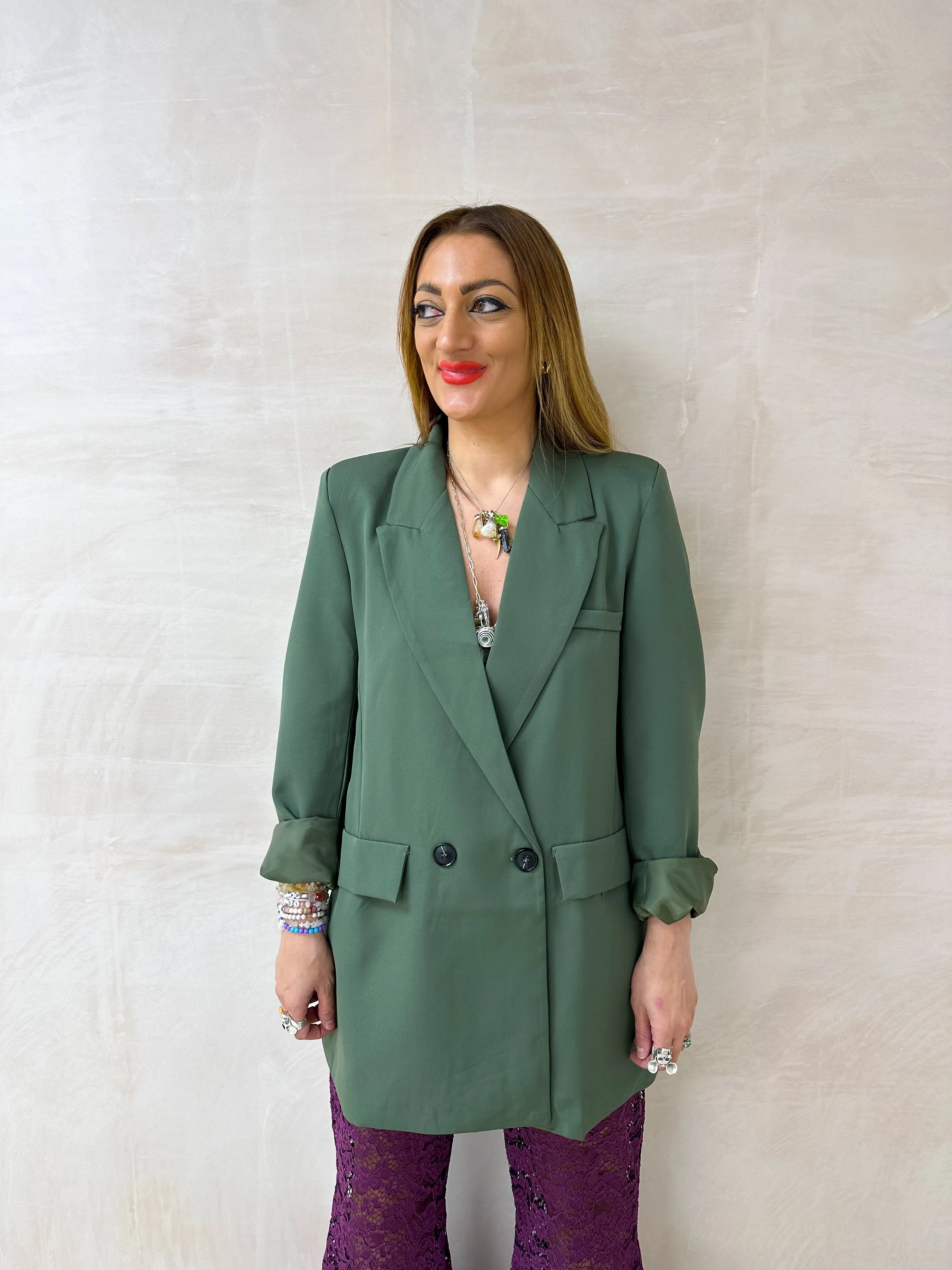 Slouch Basic Blazer In Khaki
