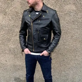 Snap Collar Biker Leather Jacket