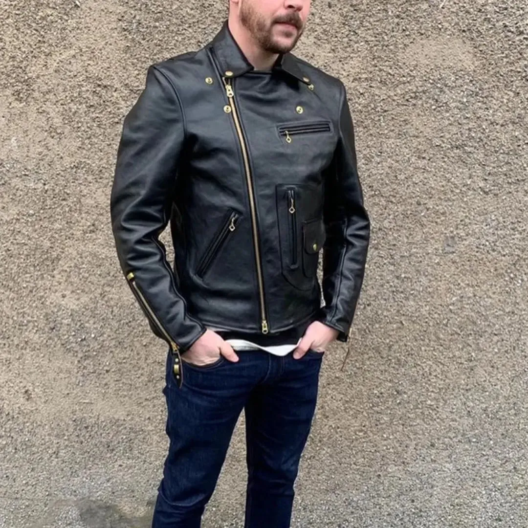 Snap Collar Biker Leather Jacket