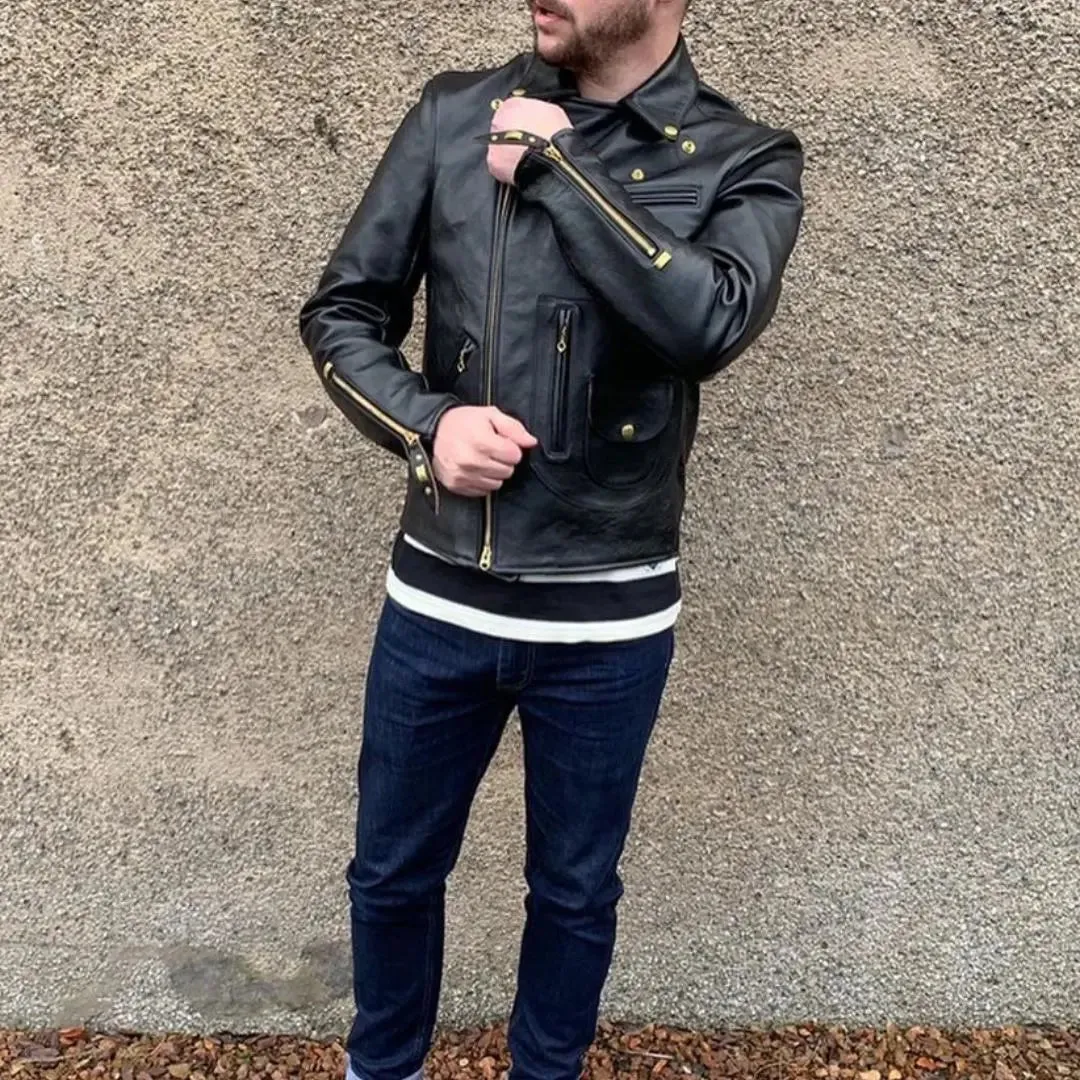 Snap Collar Biker Leather Jacket