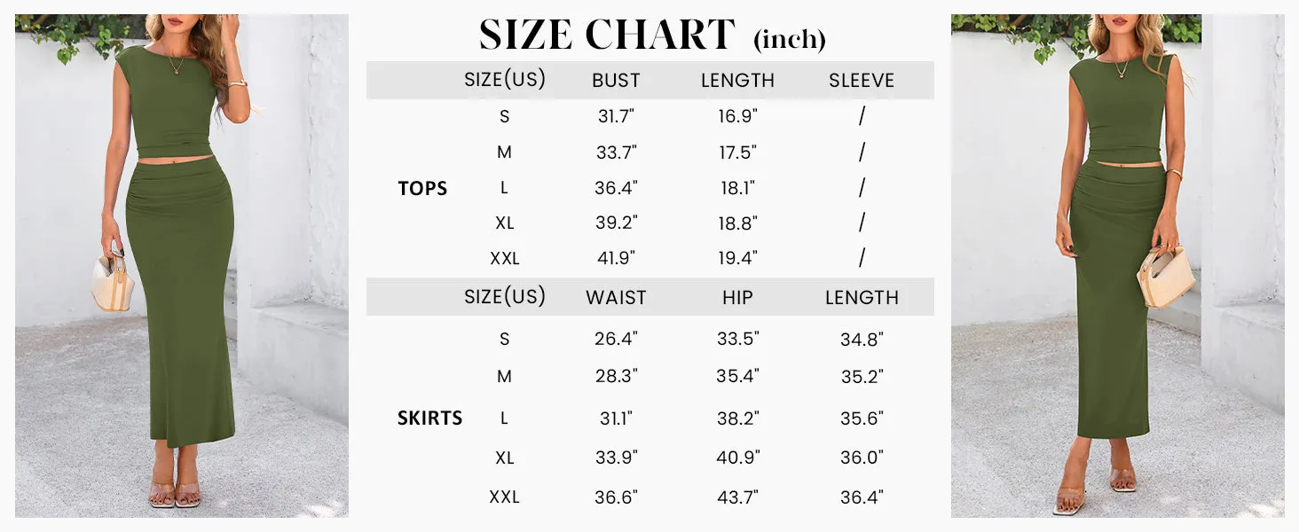 Solid Color Cap Sleeve Cropped Tops Ruched Skirts Two Piece Skirt Set