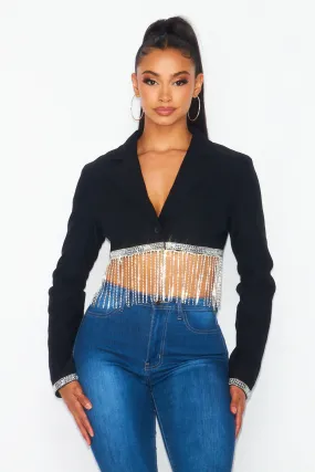Stay By My Side Rhinestone Cropped Blazer Jacket