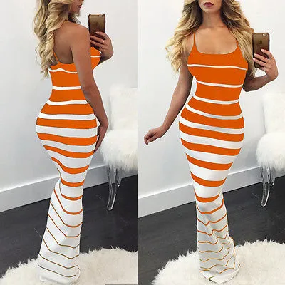 Striped Bodycon Cami Long Dress