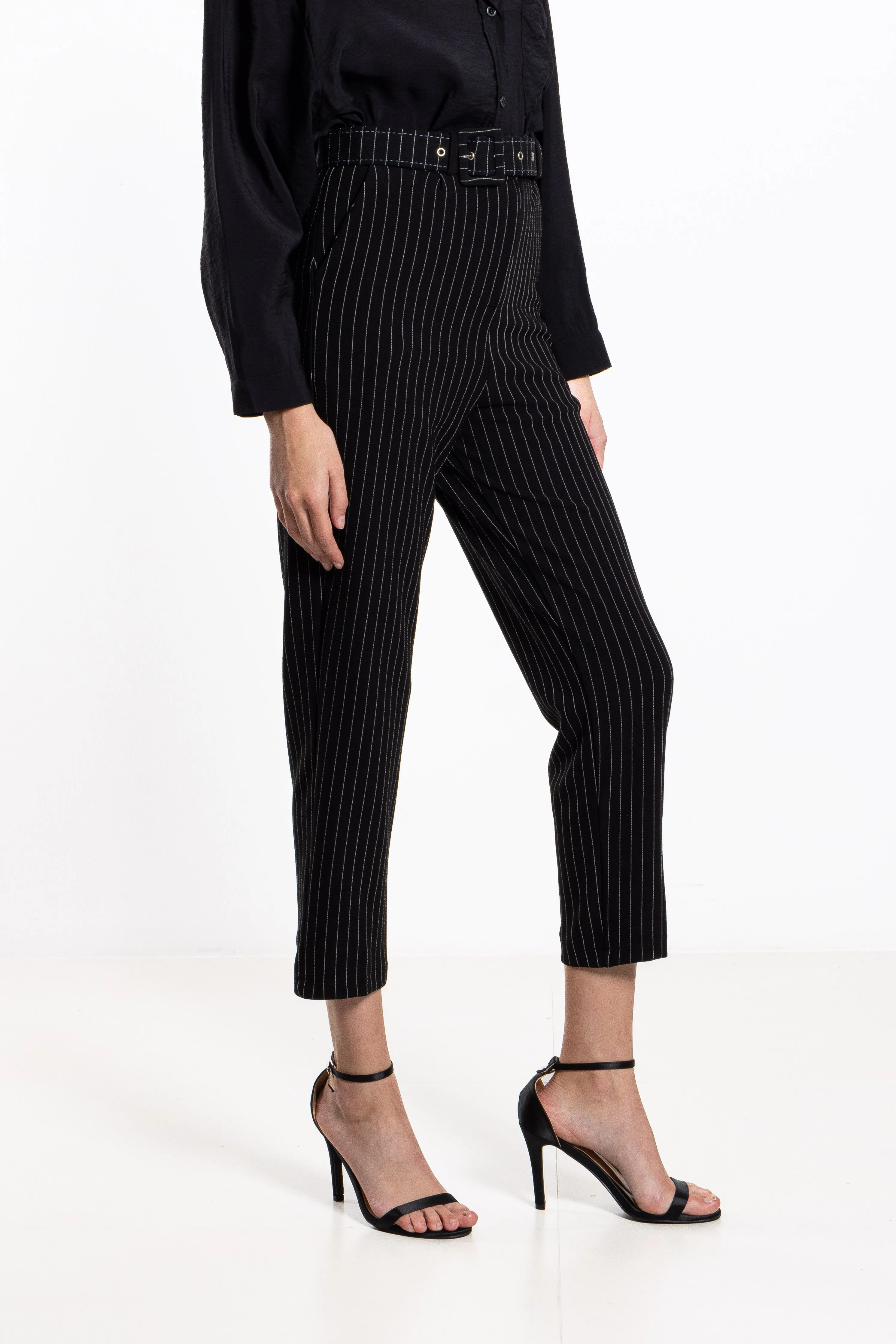 STRIPED TROUSERS WITH BELT