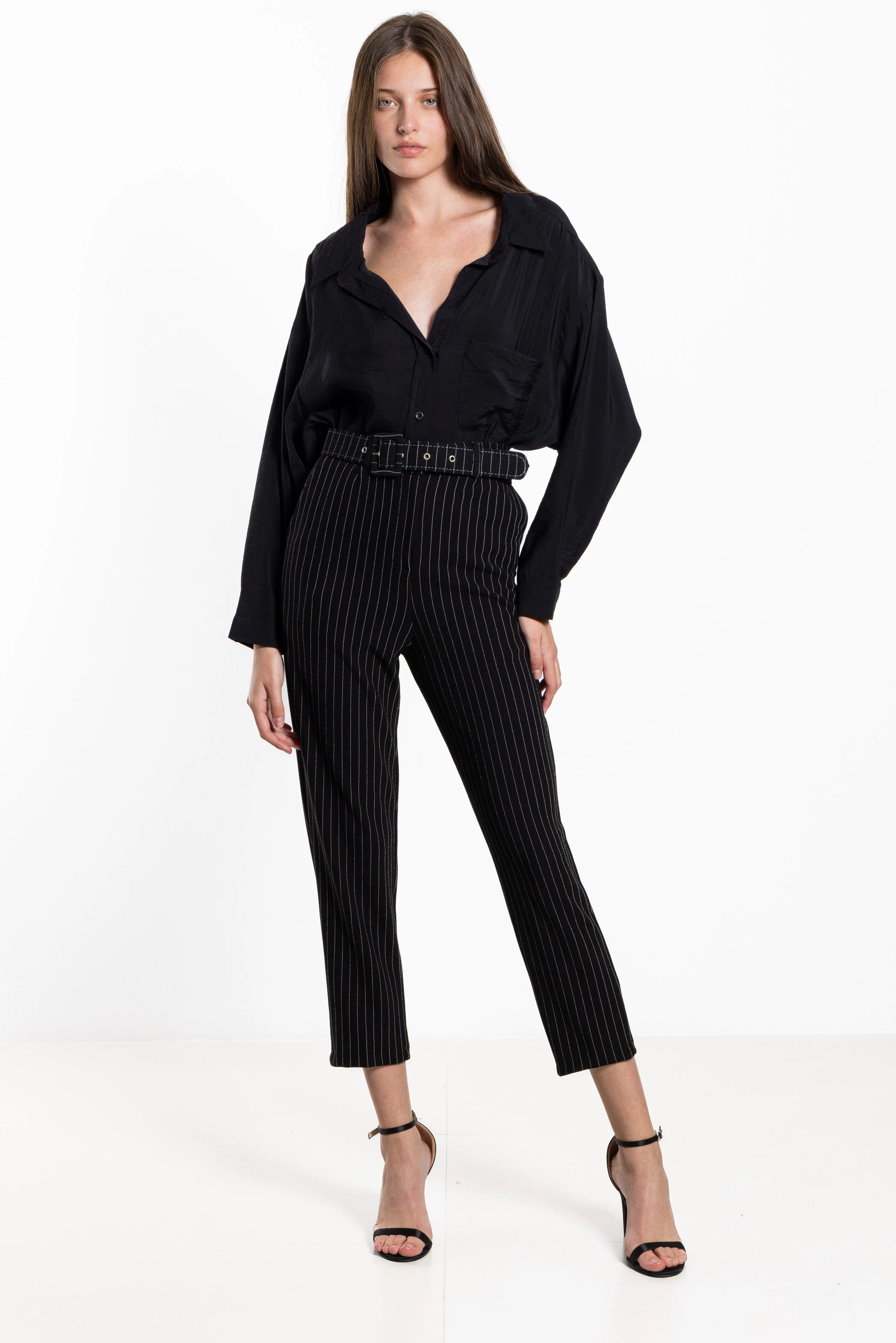 STRIPED TROUSERS WITH BELT
