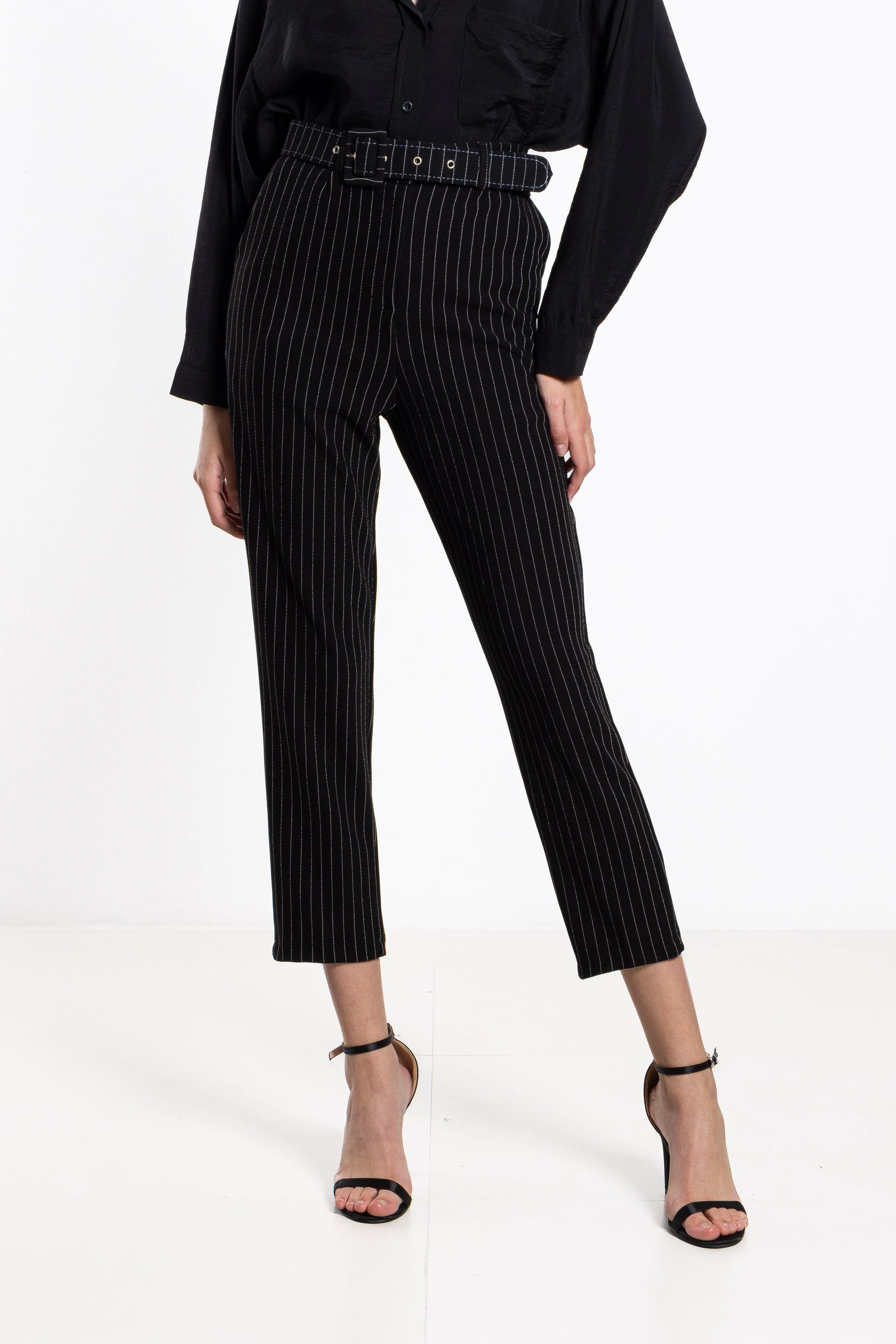 STRIPED TROUSERS WITH BELT