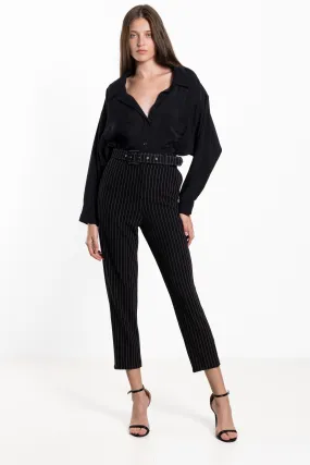 STRIPED TROUSERS WITH BELT