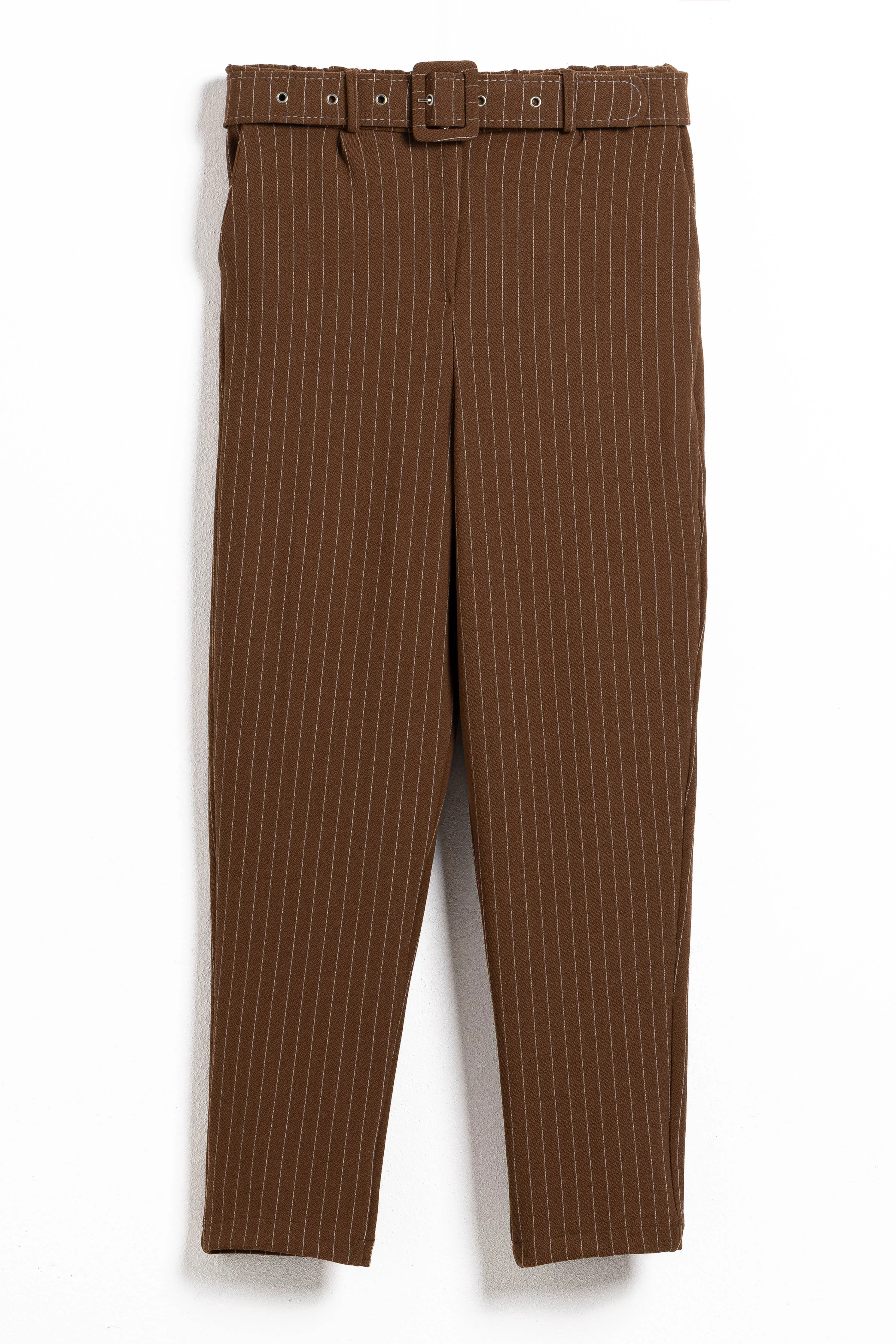 STRIPED TROUSERS WITH BELT