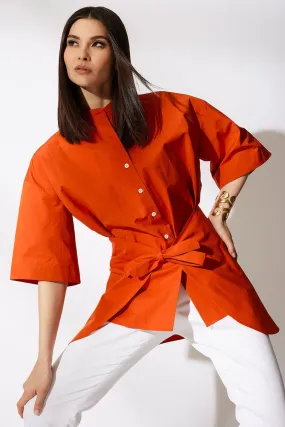 Tech Cotton Taffeta Kimono Wrap Shirt