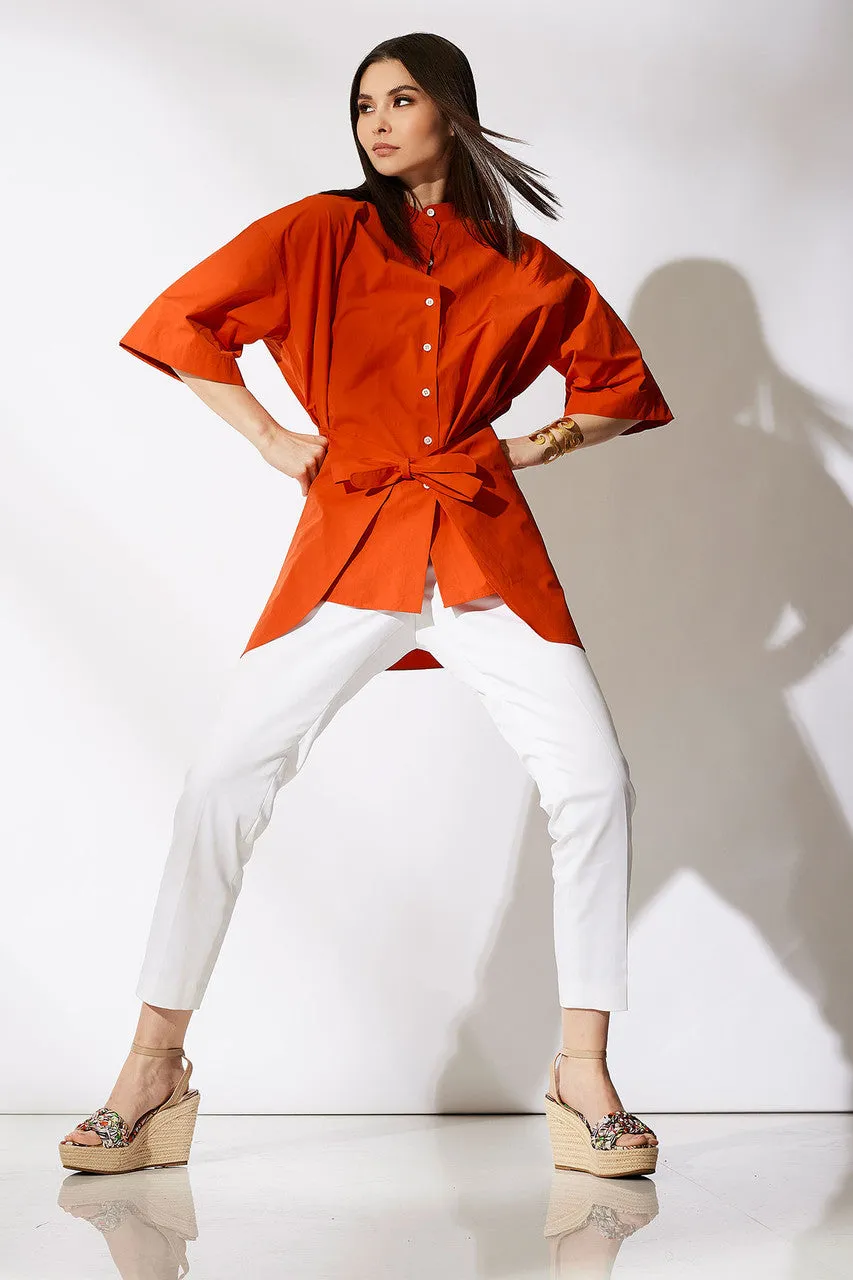 Tech Cotton Taffeta Kimono Wrap Shirt