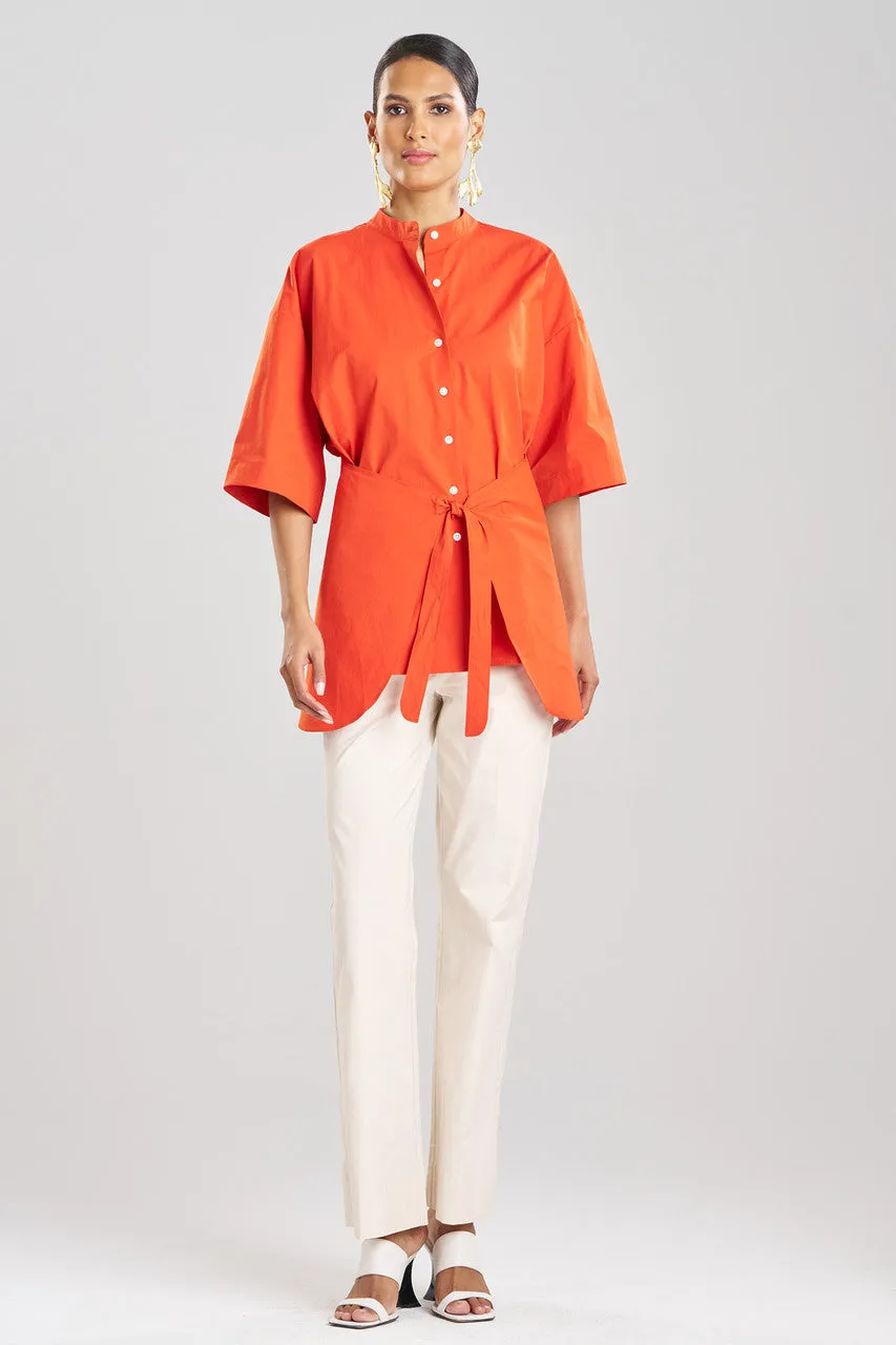 Tech Cotton Taffeta Kimono Wrap Shirt