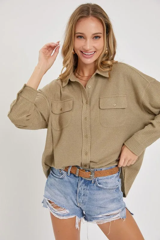 Thermal Button Down Shirt - Olive