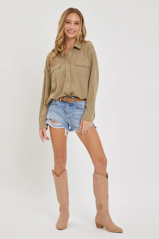 Thermal Button Down Shirt - Olive
