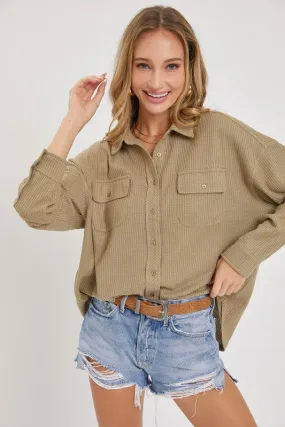 Thermal Button Down Shirt - Olive