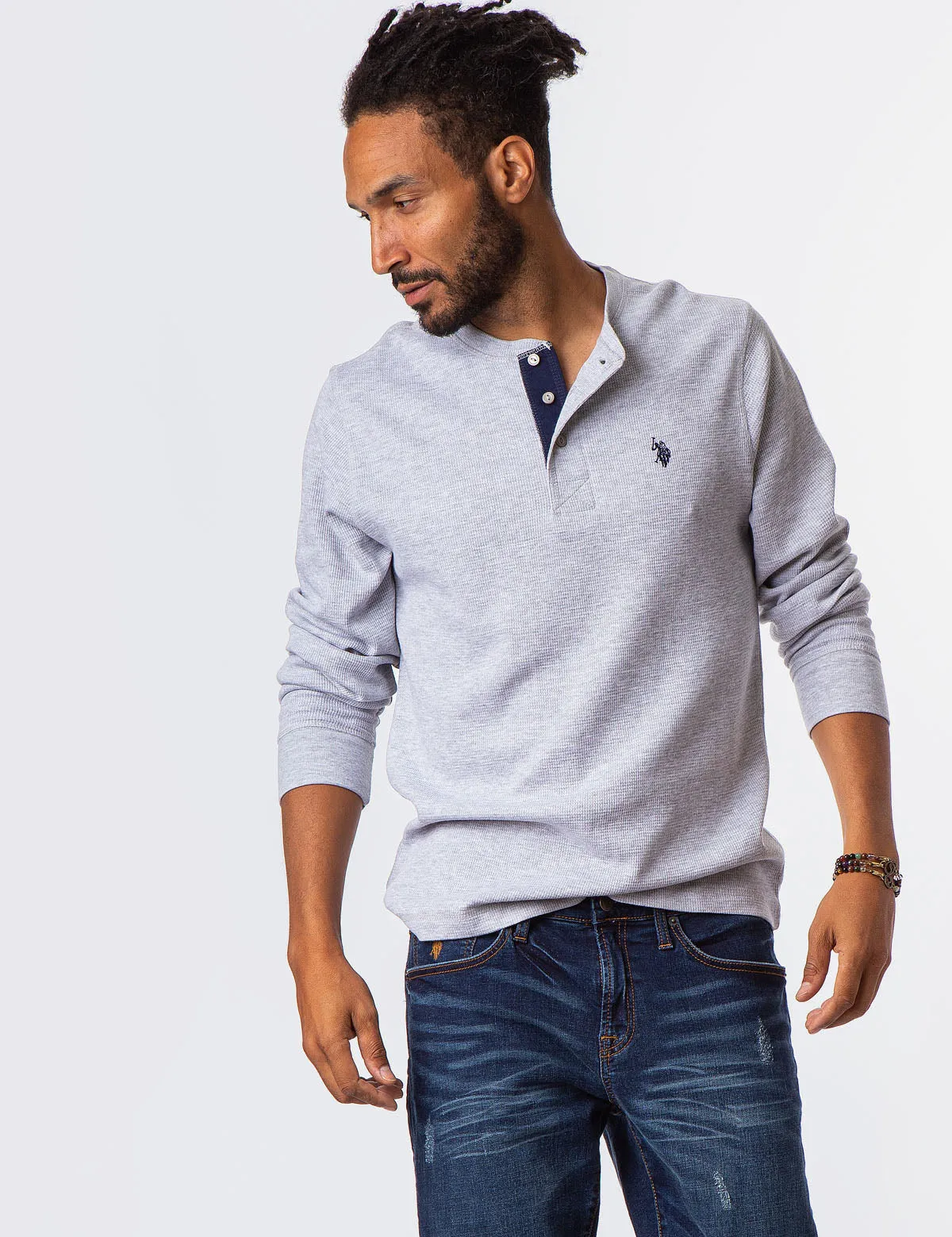 THERMAL HEATHERED HENLEY