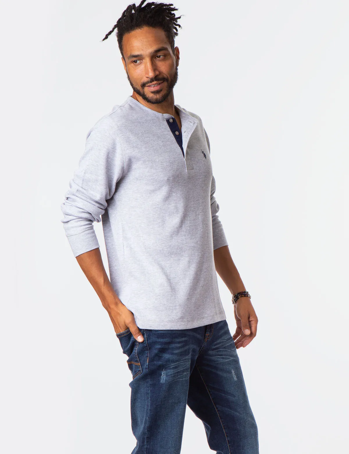 THERMAL HEATHERED HENLEY