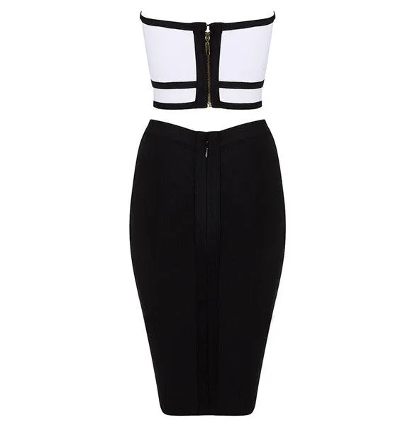 Two Pieces Bustier Crop Top Pencil Skirt Dress Set