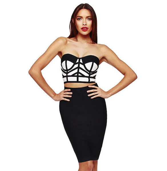 Two Pieces Bustier Crop Top Pencil Skirt Dress Set