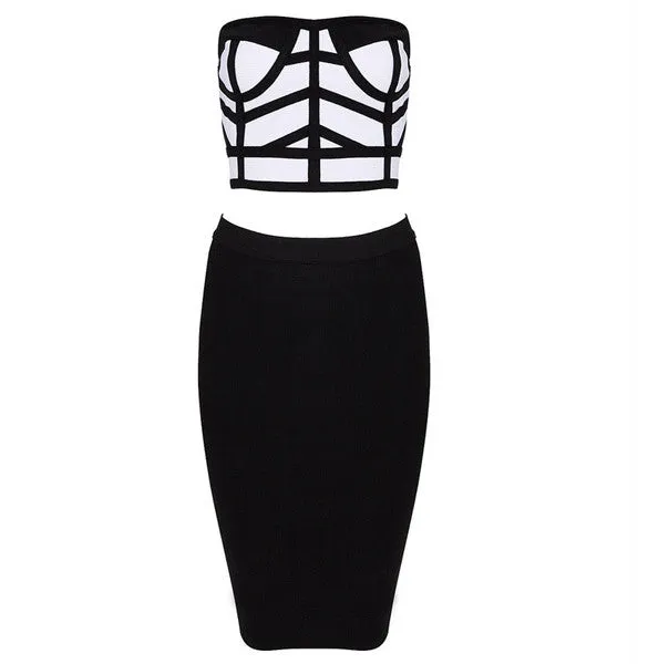 Two Pieces Bustier Crop Top Pencil Skirt Dress Set