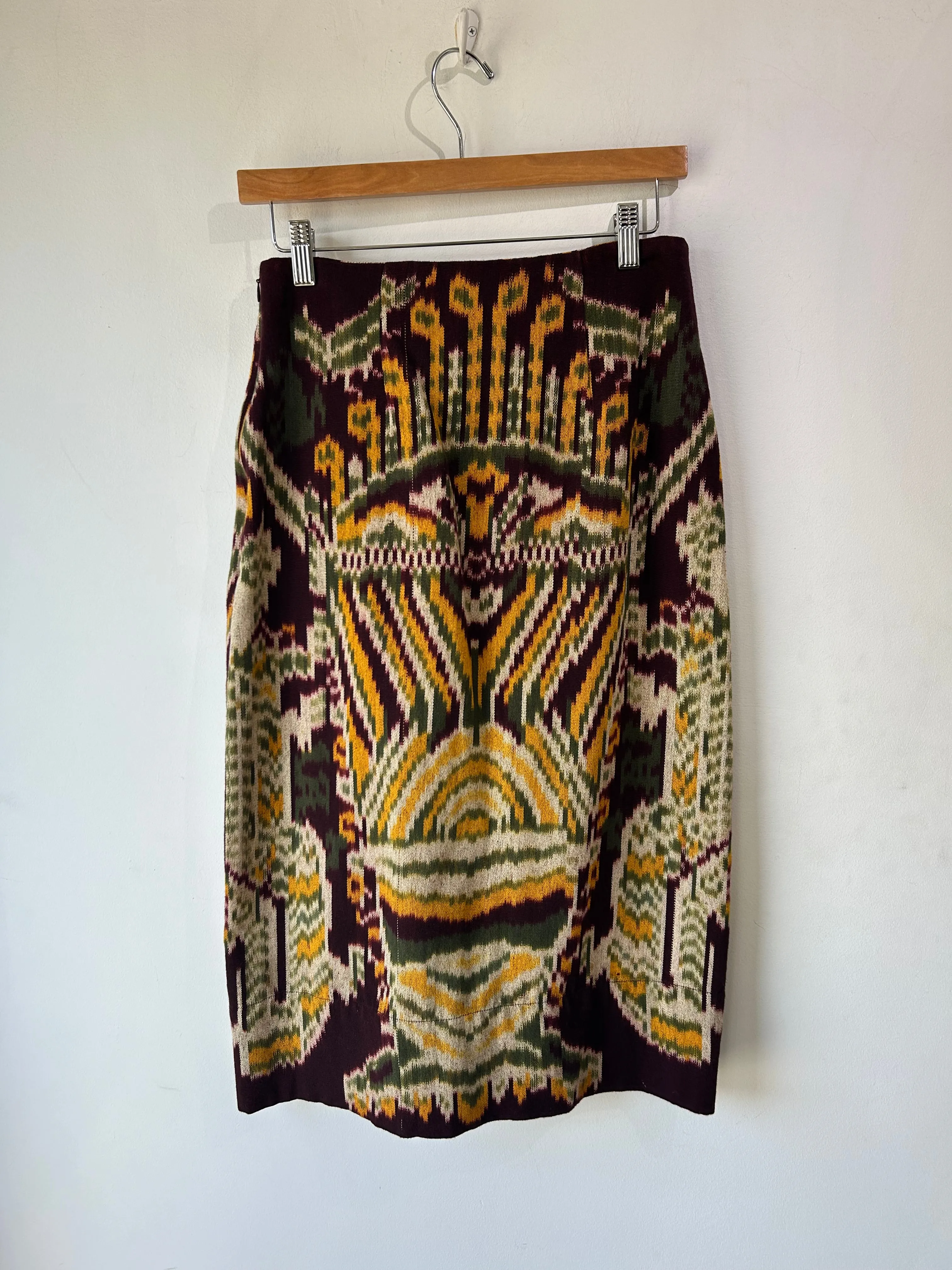 Ulla Johnson Maroon, Gold, and Green Batik Skirt