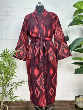 Unisex Yak Wool Blend Geometric Diamonds Kimono/Robe | Luxurious Black Red Teal Urban Floral Print | Warm Hygge Christmas Gift for Her & Him