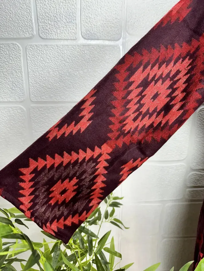 Unisex Yak Wool Blend Geometric Diamonds Kimono/Robe | Luxurious Black Red Teal Urban Floral Print | Warm Hygge Christmas Gift for Her & Him